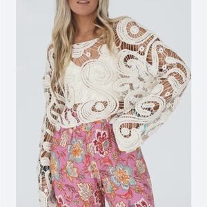 THREE BIRDS NEST Boutique Julia Cream Crochet Women Top Beige Bohemian Cropped